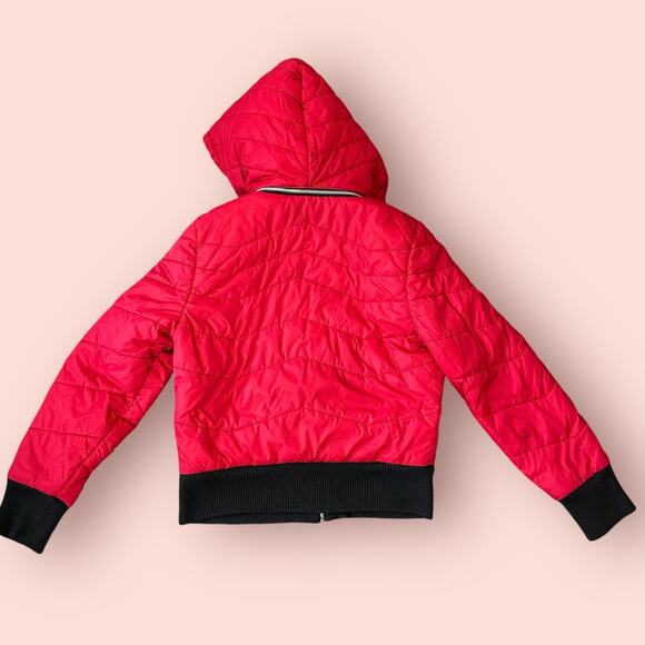 Vintage Roxy Puffer Red Down Hooded Jacket Bomber womens medium small Y2K - Picture 4 of 5